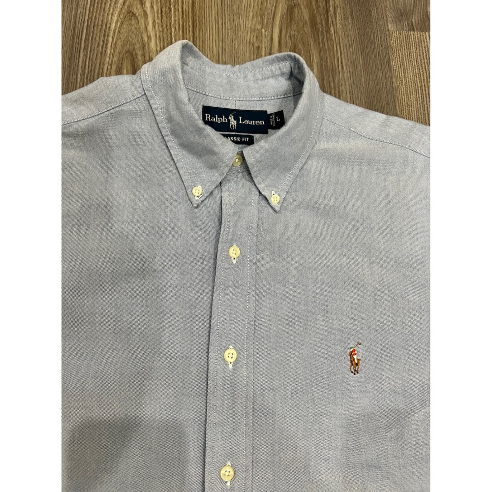 Ralph Lauren Shirt Men's L Blue Cotton Light Short Sleeve Button-Down VTG Shirt